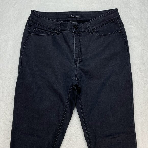 White House Black Market Jeans Womens Sz 8R  Black Shimmer Ankle Zipper 30x28 - Picture 2 of 12